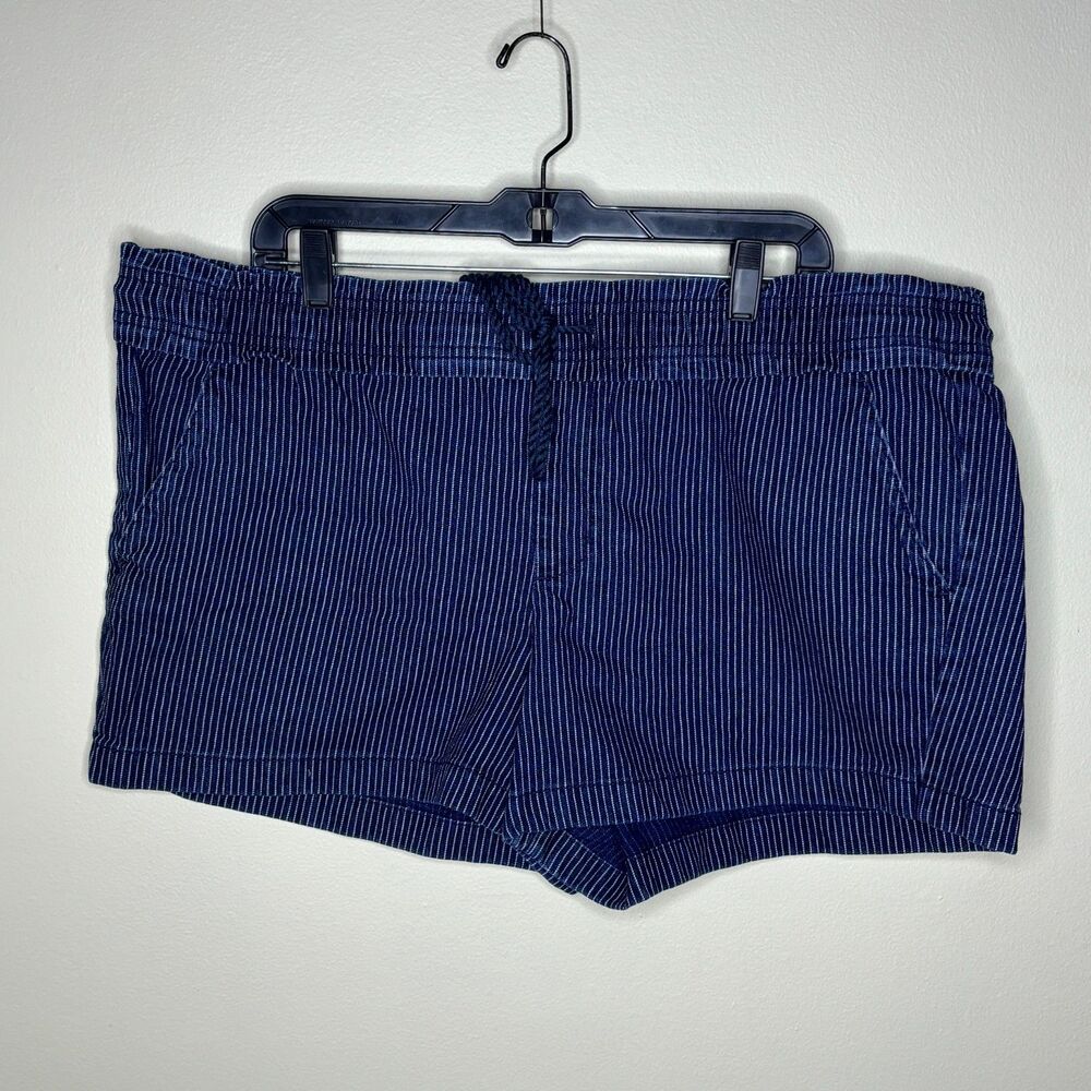 LOFT Shorts Women’s Size XL Blue White Stripe Heavy Denim Drawstring Pocket